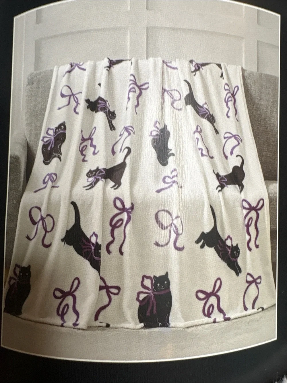 NWT Halloween Throw Blanket Black Cats & Bow